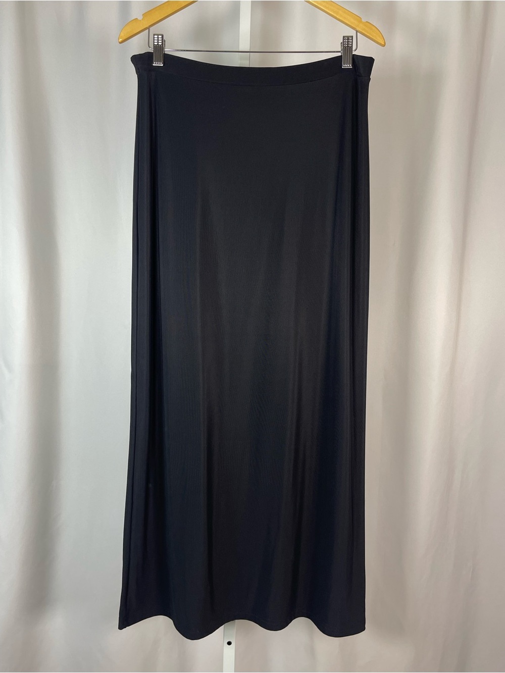 Claudia Richard Vintage Black XL Silky Satin MADE IN USA Midi Slip Skirt Stretch